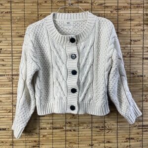 Womens Button Cardigan S Ivory Cable Knit Crop Slouchy Bonfire Cottage Boho Cozy